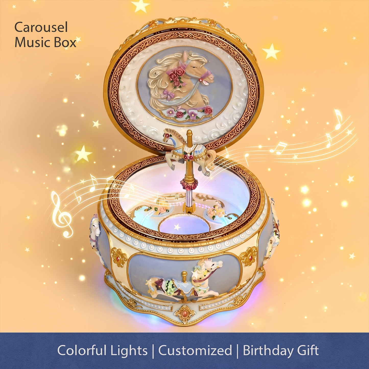 Celestial Serenade™ Rococo Carousel & Ballerina Music Box with LED Lights
