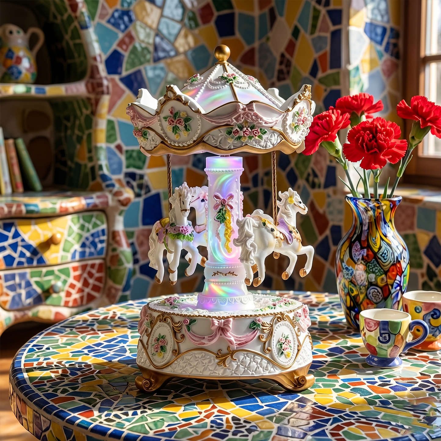 Celestial Serenade™ Rotating Carousel Music Box with LED Lights