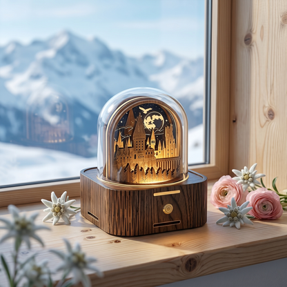 Celestial Serenade | Hogwarts Castle 3D Wooden Music Box with LED Night Light