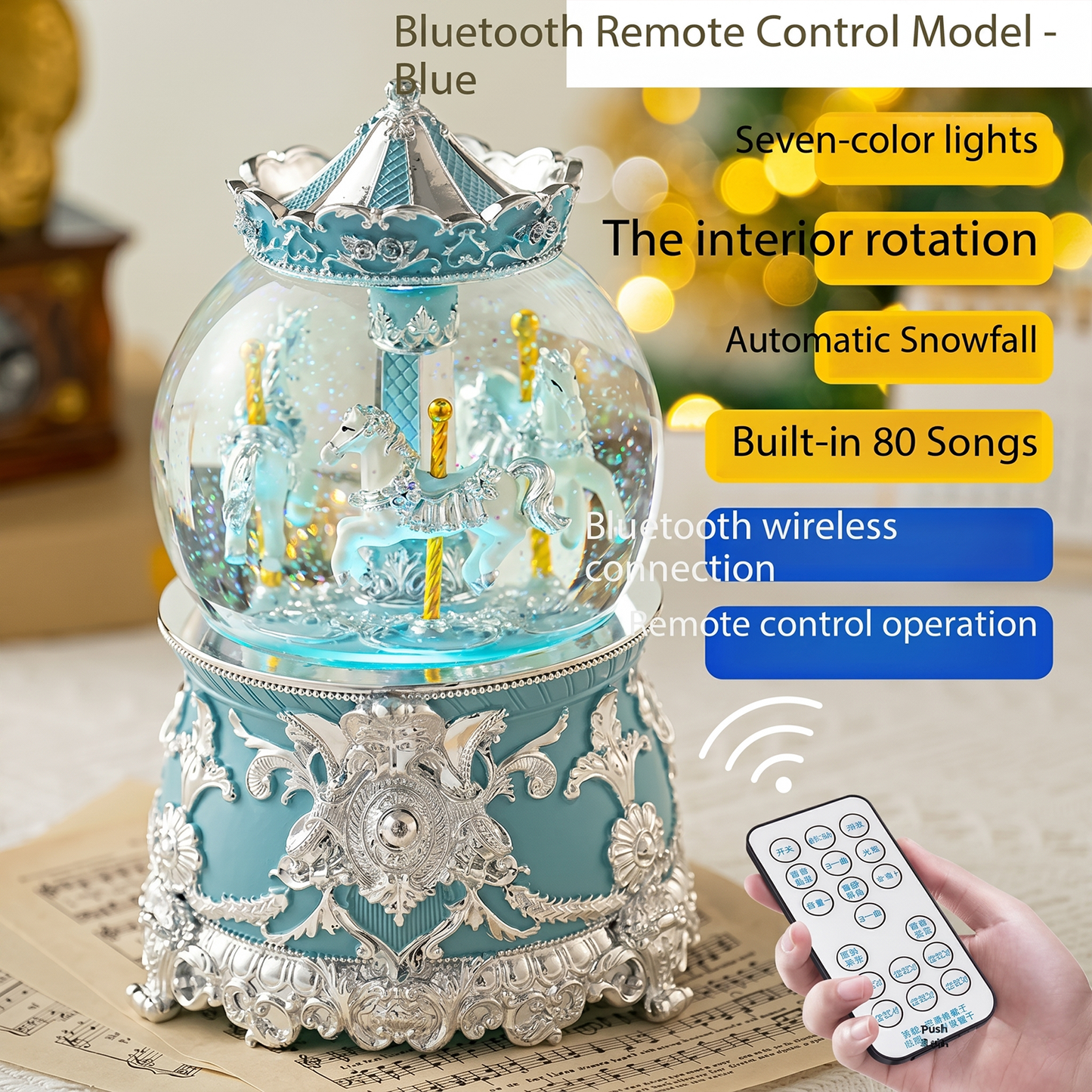 Celestial Serenade™ Bluetooth Carousel Snow Globe Music Box