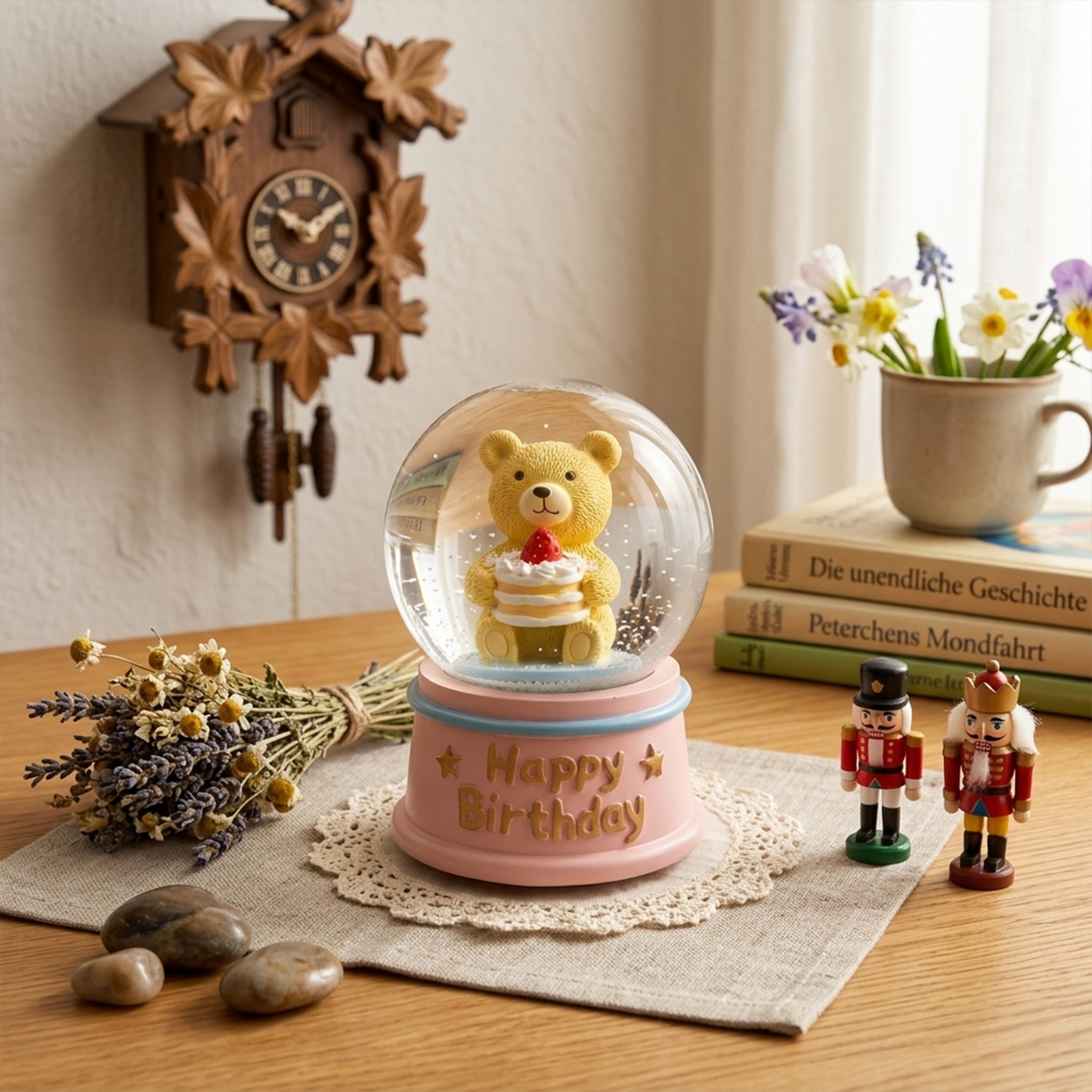 Celestial Serenade™ Birthday Cake &Bear Snow Globe with LED Light