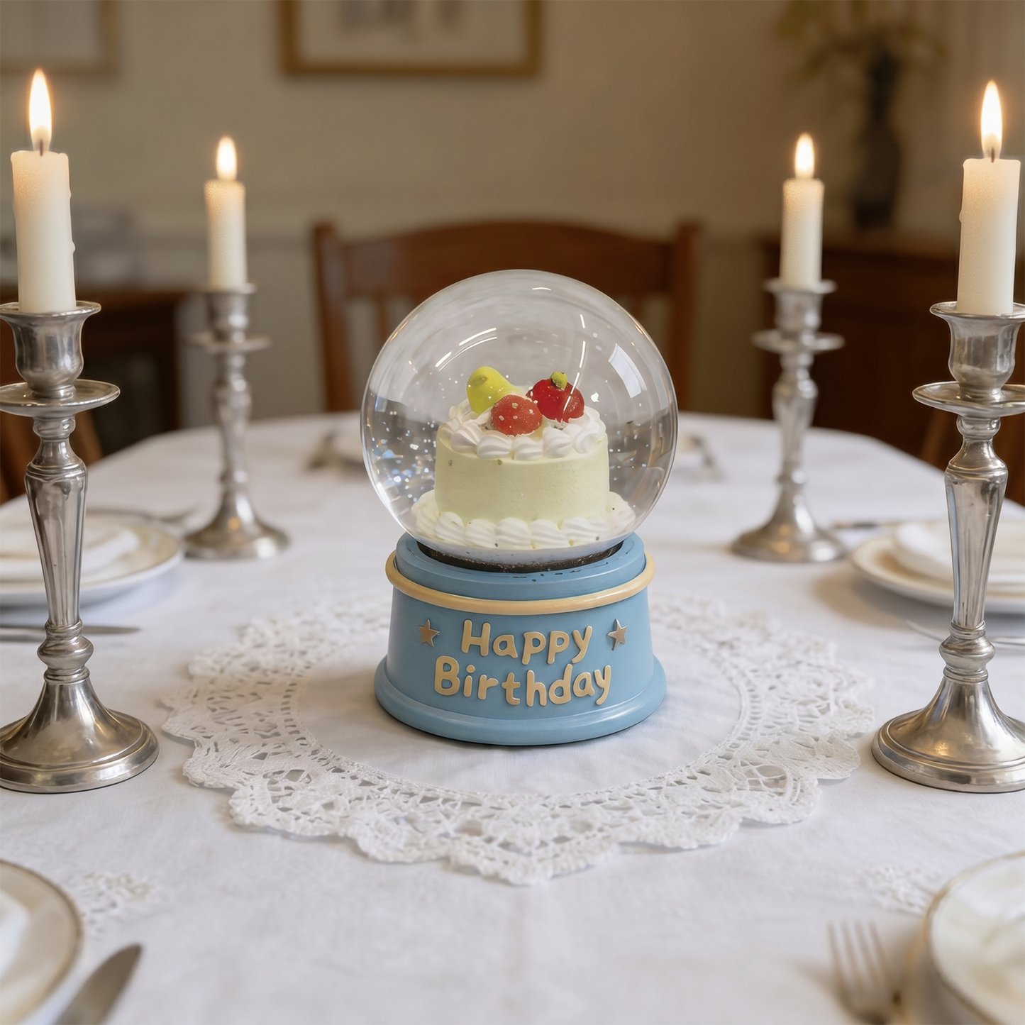 Celestial Serenade™ Birthday Cake &Bear Snow Globe with LED Light