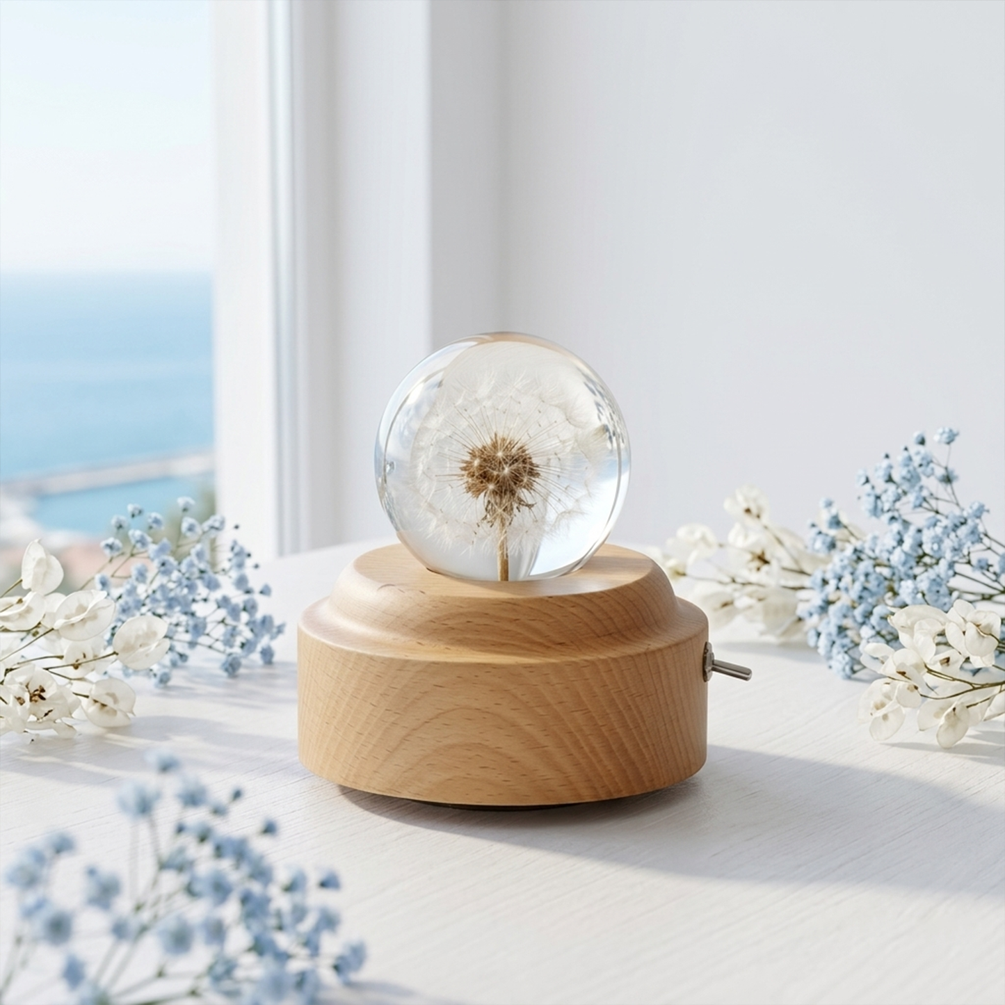 Celestial Serenade™ | Dandelion Crystal Ball Music Box | Wooden Base Musical Box