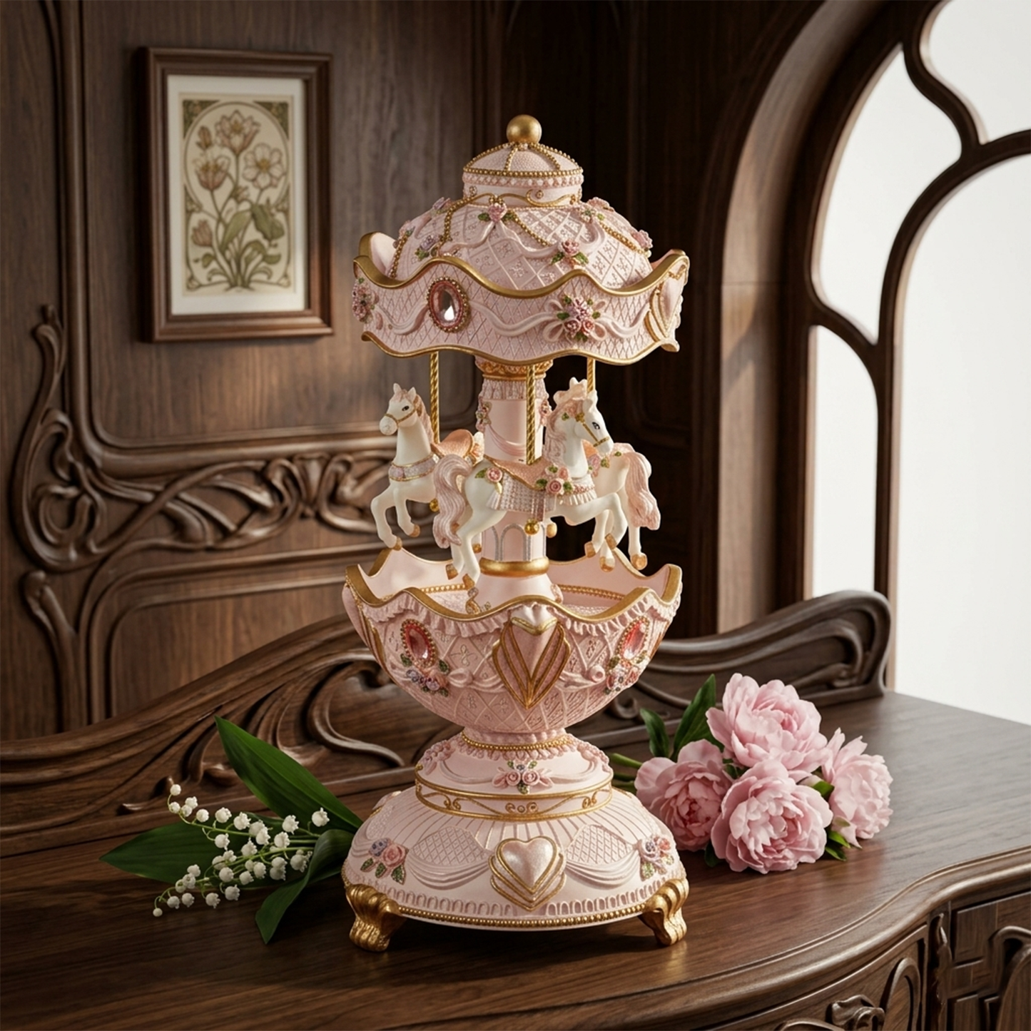 Celestial Serenade™ Pink Vintage Carousel Music Box