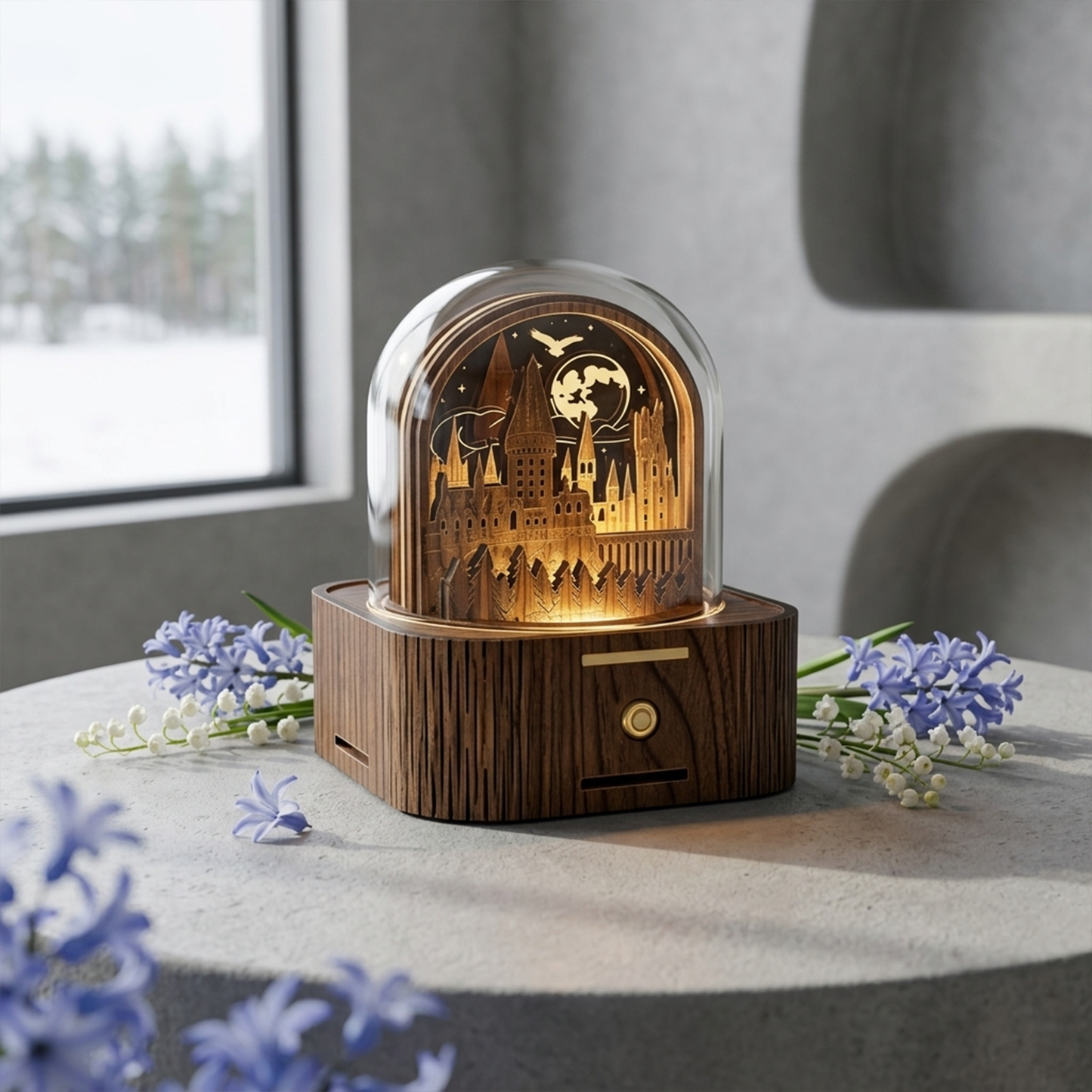 Celestial Serenade | Hogwarts Castle 3D Wooden Music Box with LED Night Light