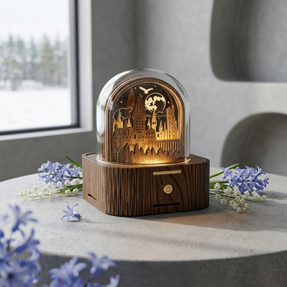 Celestial Serenade | Hogwarts Castle 3D Wooden Music Box with LED Night Light