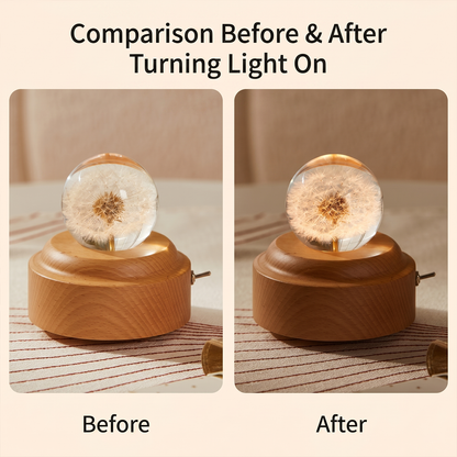 Celestial Serenade™ | Dandelion Crystal Ball Music Box | Wooden Base Musical Box