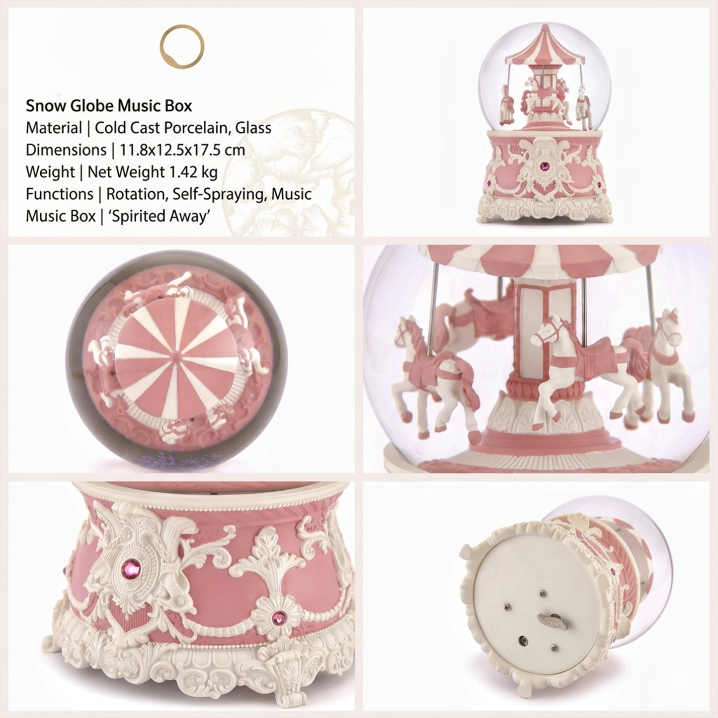 Celestial Serenade™ Pink Carousel Snow Globe Music Box