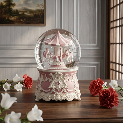 Celestial Serenade™ Pink Carousel Snow Globe Music Box