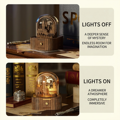 Celestial Serenade | Hogwarts Castle 3D Wooden Music Box with LED Night Light
