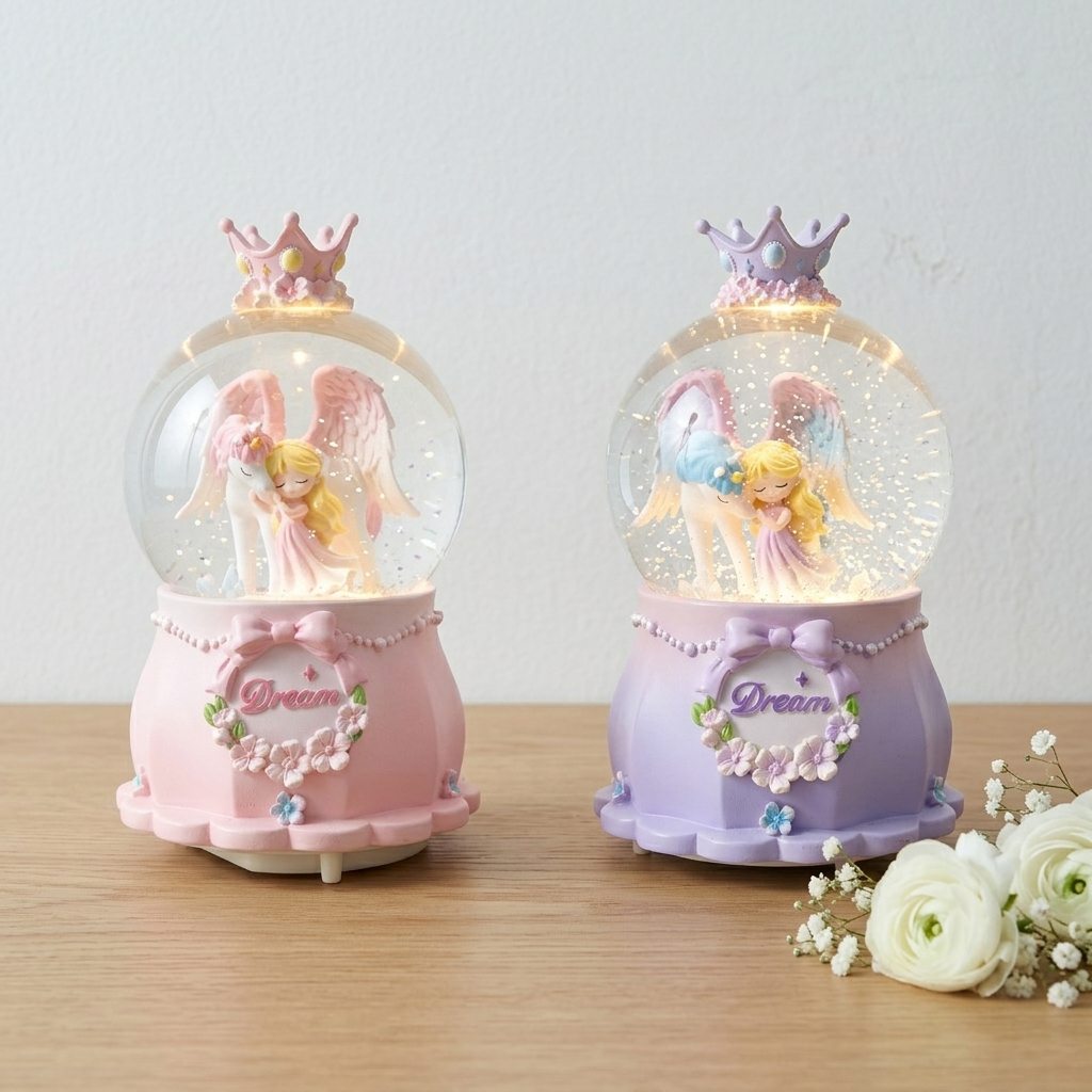 Celestial Serenade Angel &amp; Unicorn Snow Globe Music Box