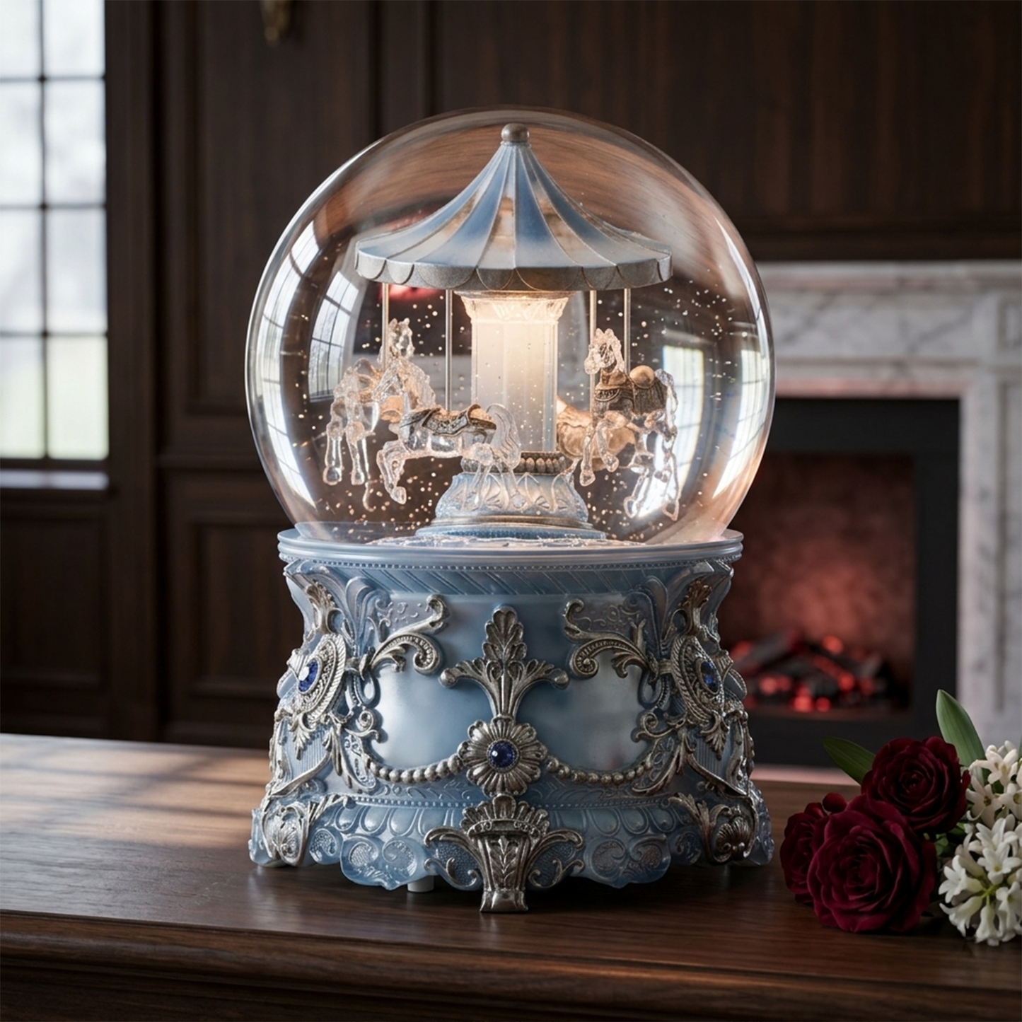 Celestial Serenade™ Moonlight Blue Carousel Snow Globe Music Box