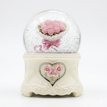 Celestial Serenade™ | Pink Rose Bouquet Snow Globe Music Box