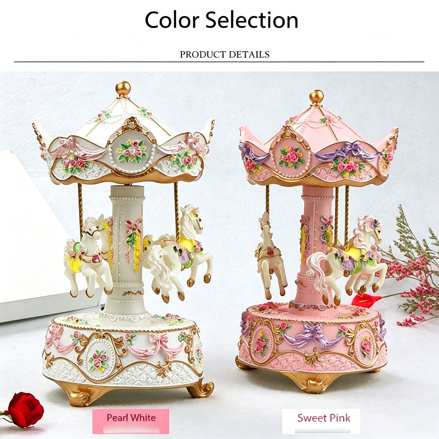 Celestial Serenade™ Rotating Carousel Music Box with LED Lights