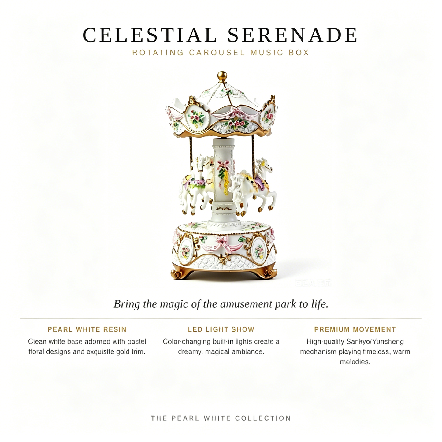 Celestial Serenade™ Rotating Carousel Music Box with LED Lights