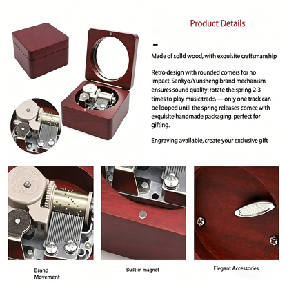 Celestial Serenade™ Square Wooden Music Box with Mirror
