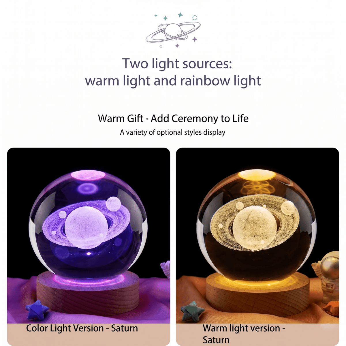 Celestial Serenade™ 3D Engraved Crystal Ball Night Light Warm Light Modes Crystal ball | Celestial Serenade | Gift & Desk Decor