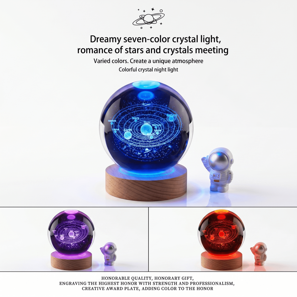 Celestial Serenade™ 3D Engraved Crystal Ball Night Light Warm Light Modes Crystal ball | Celestial Serenade | Gift & Desk Decor
