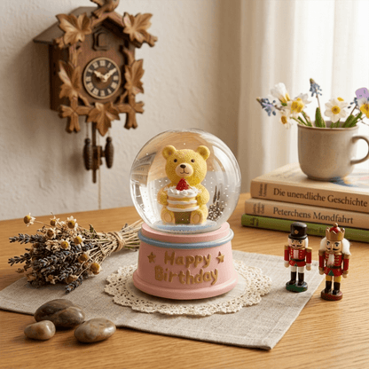 Celestial Serenade™ Birthday Cake &Bear Snow Globe with LED Light Birthday Cake Crystal ball | Celestial Serenade | Gift & Desk Decor