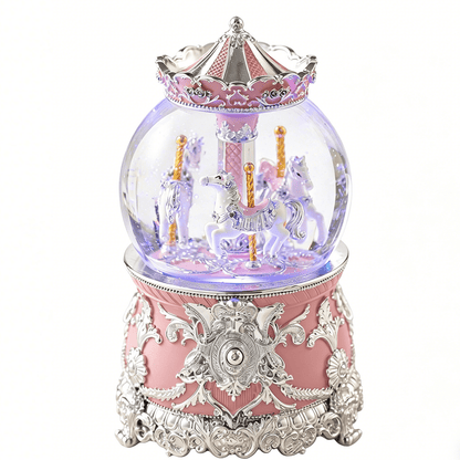 Celestial Serenade™ Bluetooth Carousel Snow Globe Music Box Pink Music Box | Celestial Serenade | Gift & Desk Decor