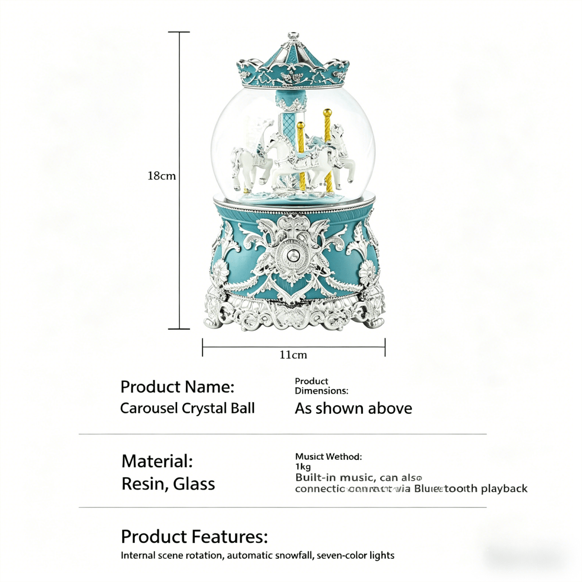 Celestial Serenade™ Bluetooth Carousel Snow Globe Music Box White Music Box | Celestial Serenade | Gift & Desk Decor