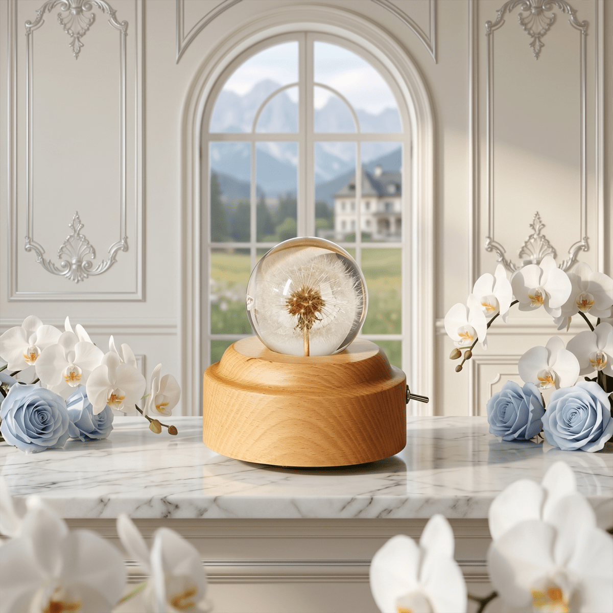 Celestial Serenade™ | Dandelion Crystal Ball Music Box | Wooden Base Musical Box Music Box | Celestial Serenade | Gift & Desk Decor