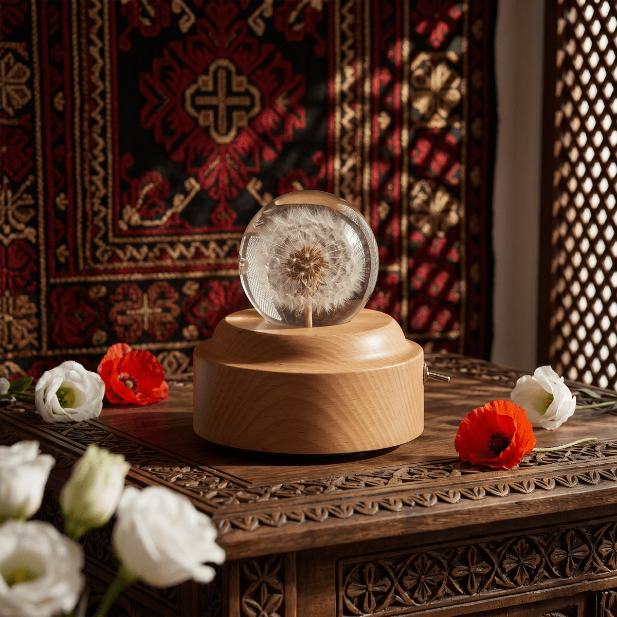 Celestial Serenade™ | Dandelion Crystal Ball Music Box | Wooden Base Musical Box Music Box | Celestial Serenade | Gift & Desk Decor
