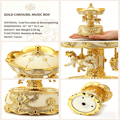 Celestial Serenade™ Gold Vintage Carousel Music Box Music Box | Celestial Serenade | Gift & Desk Decor