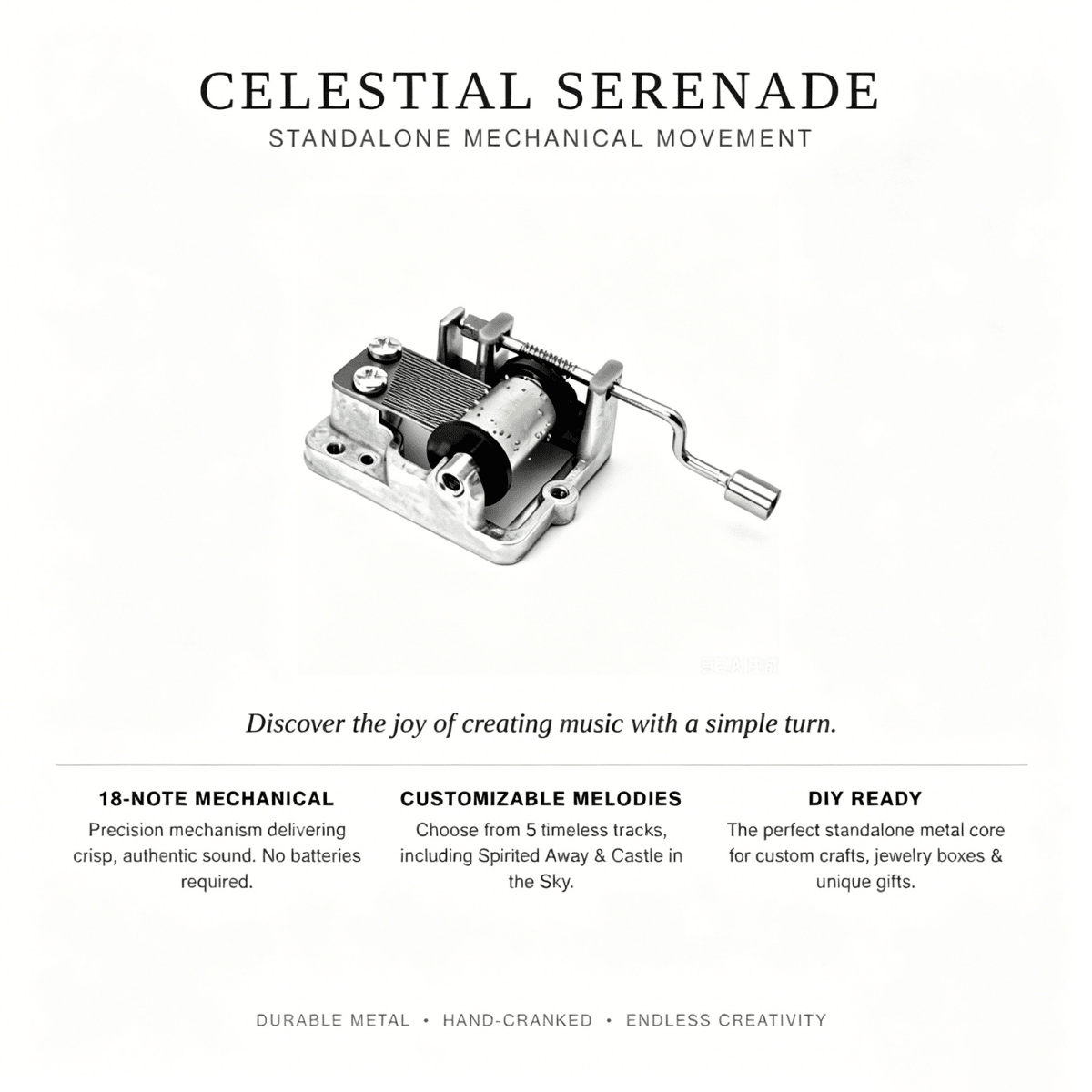 Celestial Serenade™ Hand Crank Music Box &Movement Standalone Hand Crank Movement Music Box | Celestial Serenade | Gift & Desk Decor
