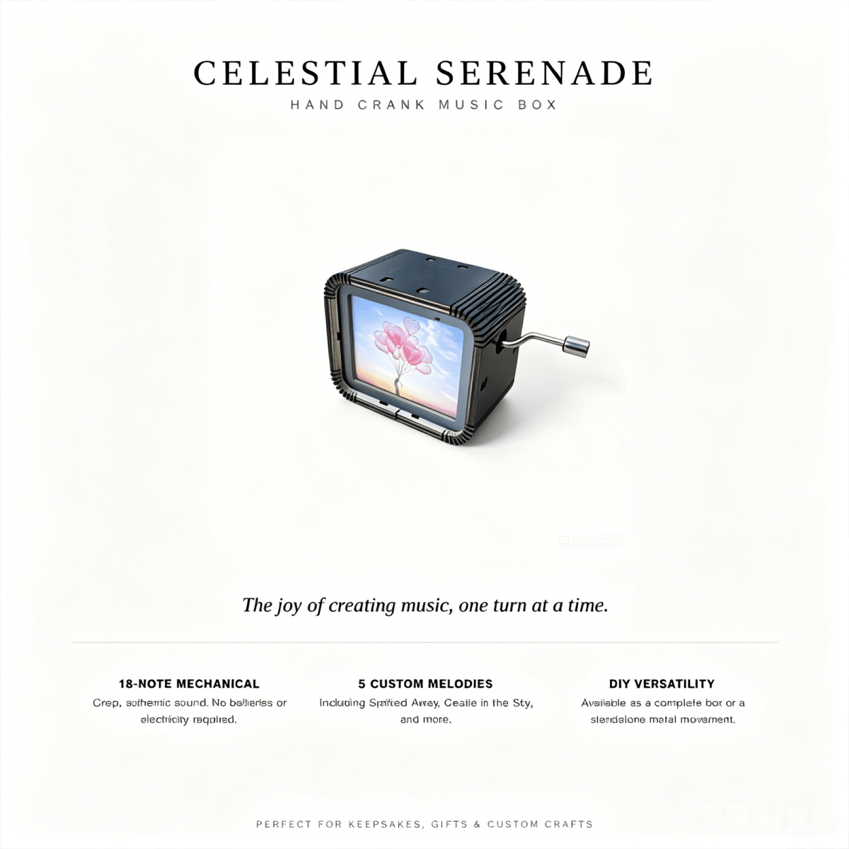 Celestial Serenade™ Hand Crank Music Box &Movement Standalone Hand Crank Movement Music Box | Celestial Serenade | Gift & Desk Decor
