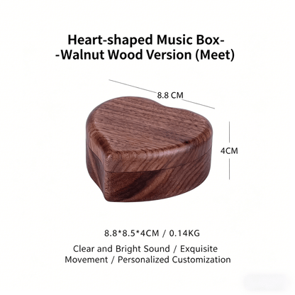 Celestial Serenade™ Heart - Shaped Wooden Music Box Walnut Wood Music Box | Celestial Serenade | Gift & Desk Decor