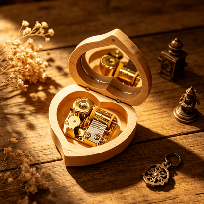Celestial Serenade™ Heart - Shaped Wooden Music Box Walnut Wood Music Box | Celestial Serenade | Gift & Desk Decor