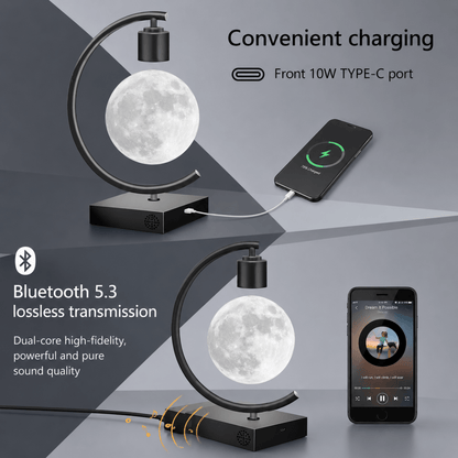 Celestial Serenade Levitating Moon Lamp | Next - Gen Touch Control &amp; Full - Color Ambient Light Minimalist Dual Colors + Bluetooth Speaker + Type - C Levitating | Celestial Serenade | Gift & Desk Decor