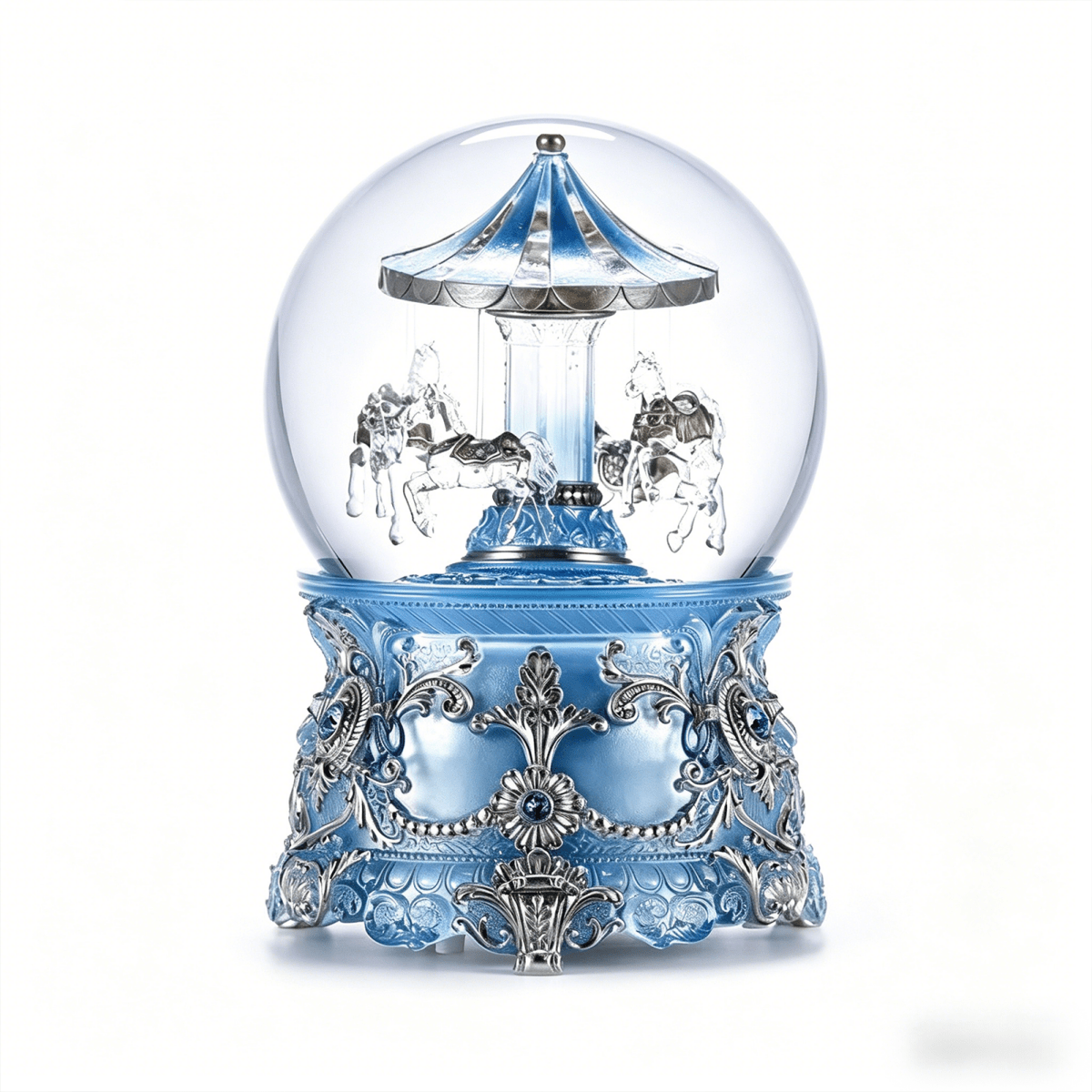 Celestial Serenade™ Moonlight Blue Carousel Snow Globe Music Box Music Box | Celestial Serenade | Gift & Desk Decor