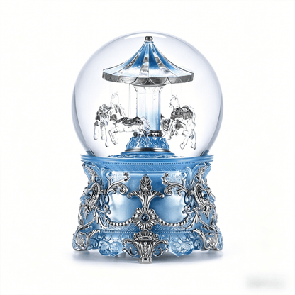Celestial Serenade™ Moonlight Blue Carousel Snow Globe Music Box Music Box | Celestial Serenade | Gift & Desk Decor