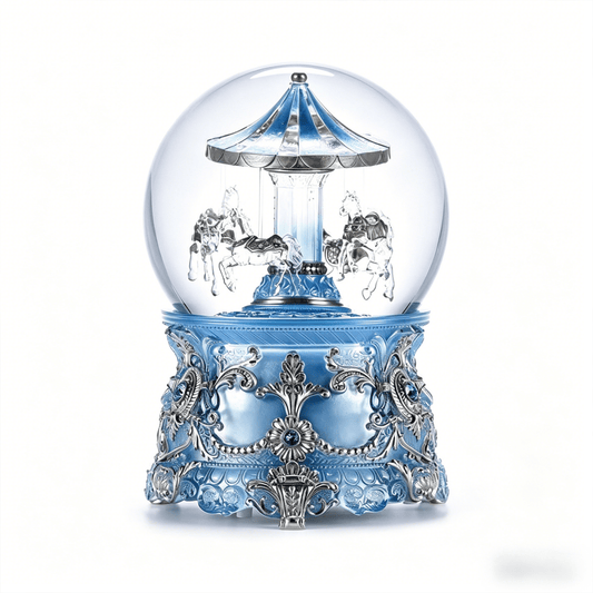 Celestial Serenade™ Moonlight Blue Carousel Snow Globe Music Box Music Box | Celestial Serenade | Gift & Desk Decor