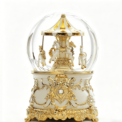 Celestial Serenade™ Multi - Color Carousel Snow Globe Music Box Collection Cream & Gold Music Box | Celestial Serenade | Gift & Desk Decor