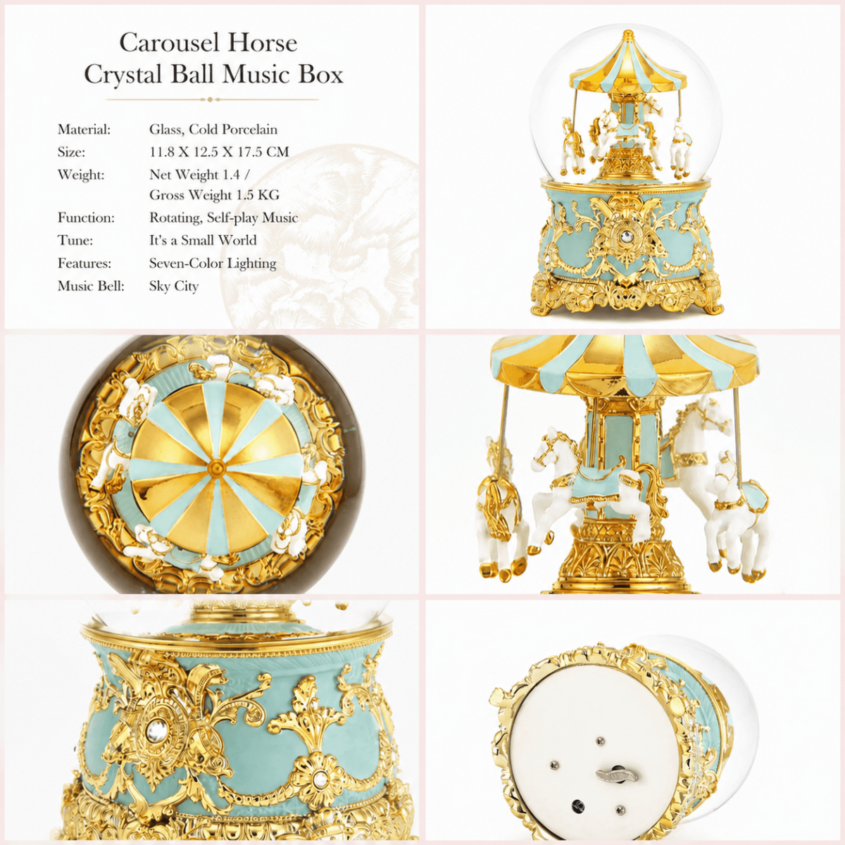 Celestial Serenade™ Multi - Color Carousel Snow Globe Music Box Collection Lavender & Silver Music Box | Celestial Serenade | Gift & Desk Decor