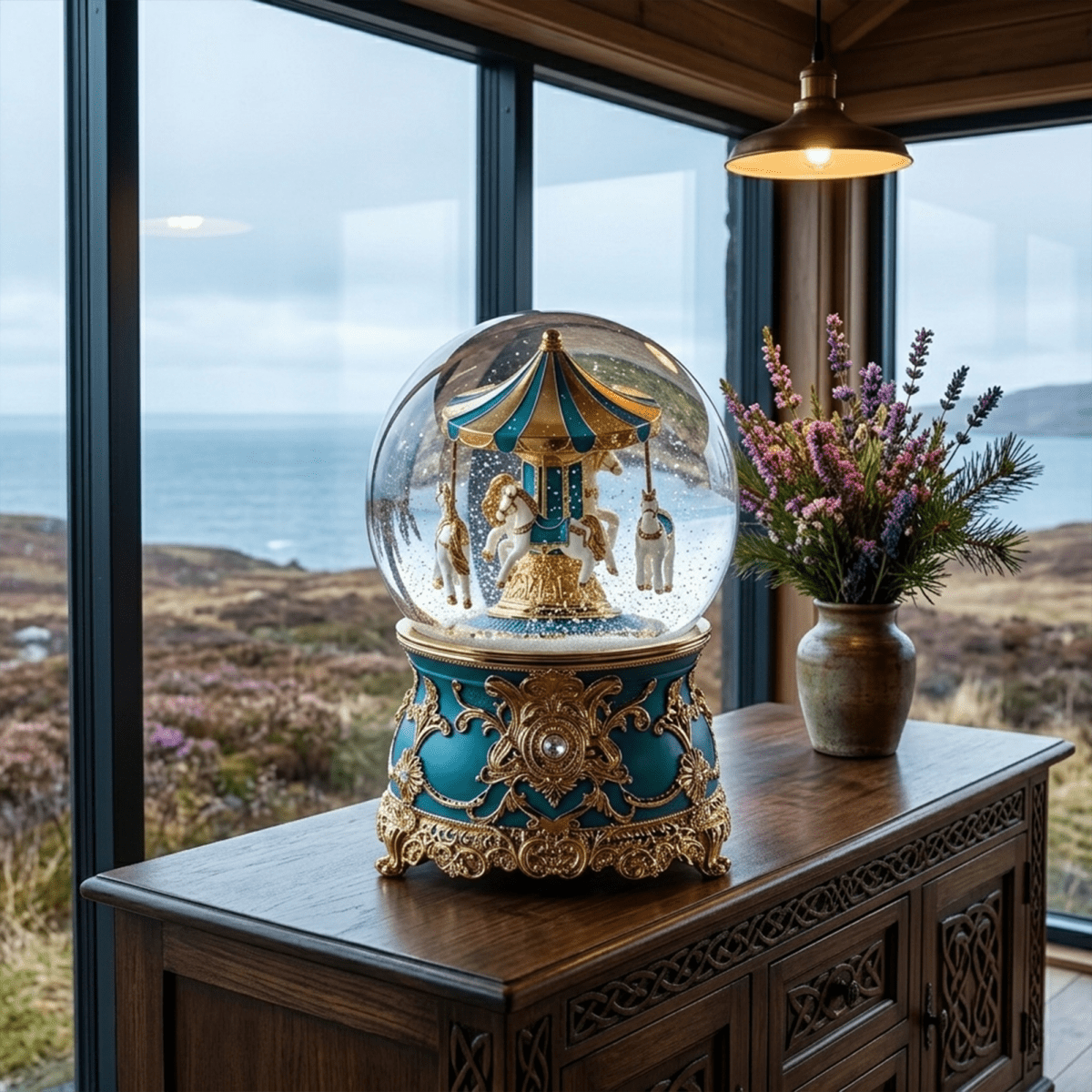 Celestial Serenade™ Multi - Color Carousel Snow Globe Music Box Collection Lavender & Silver Music Box | Celestial Serenade | Gift & Desk Decor
