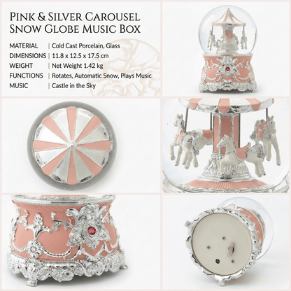 Celestial Serenade™ Multi - Color Carousel Snow Globe Music Box Collection Lavender & Silver Music Box | Celestial Serenade | Gift & Desk Decor