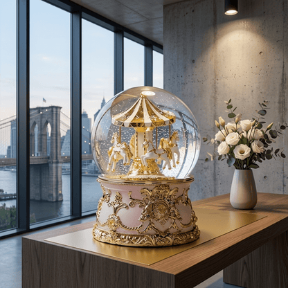 Celestial Serenade™ Multi - Color Carousel Snow Globe Music Box Collection Lavender & Silver Music Box | Celestial Serenade | Gift & Desk Decor
