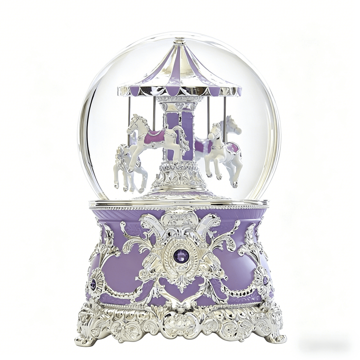 Celestial Serenade™ Multi - Color Carousel Snow Globe Music Box Collection Lavender & Silver Music Box | Celestial Serenade | Gift & Desk Decor