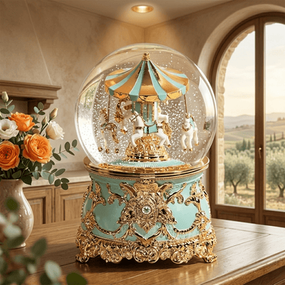 Celestial Serenade™ Multi - Color Carousel Snow Globe Music Box Collection Lavender & Silver Music Box | Celestial Serenade | Gift & Desk Decor