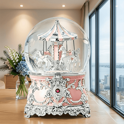 Celestial Serenade™ Multi - Color Carousel Snow Globe Music Box Collection Lavender & Silver Music Box | Celestial Serenade | Gift & Desk Decor