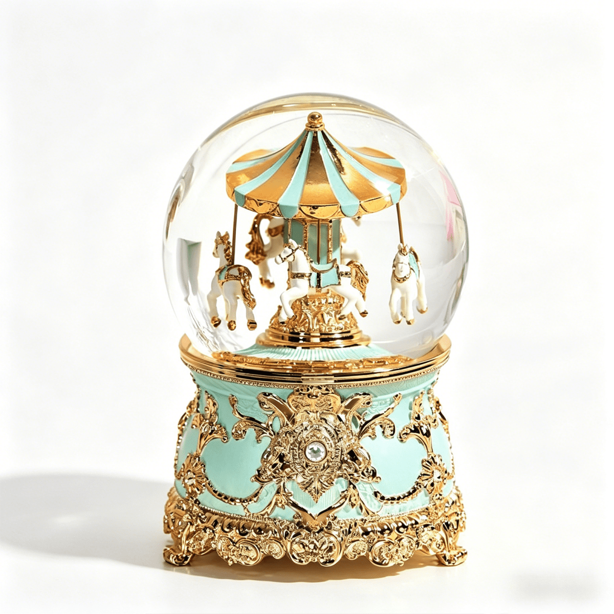 Celestial Serenade™ Multi - Color Carousel Snow Globe Music Box Collection Light Blue & Gold Music Box | Celestial Serenade | Gift & Desk Decor