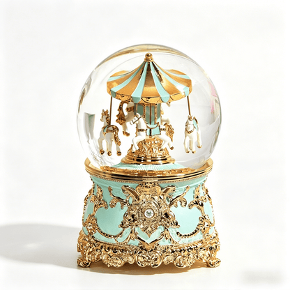 Celestial Serenade™ Multi - Color Carousel Snow Globe Music Box Collection Light Blue & Gold Music Box | Celestial Serenade | Gift & Desk Decor