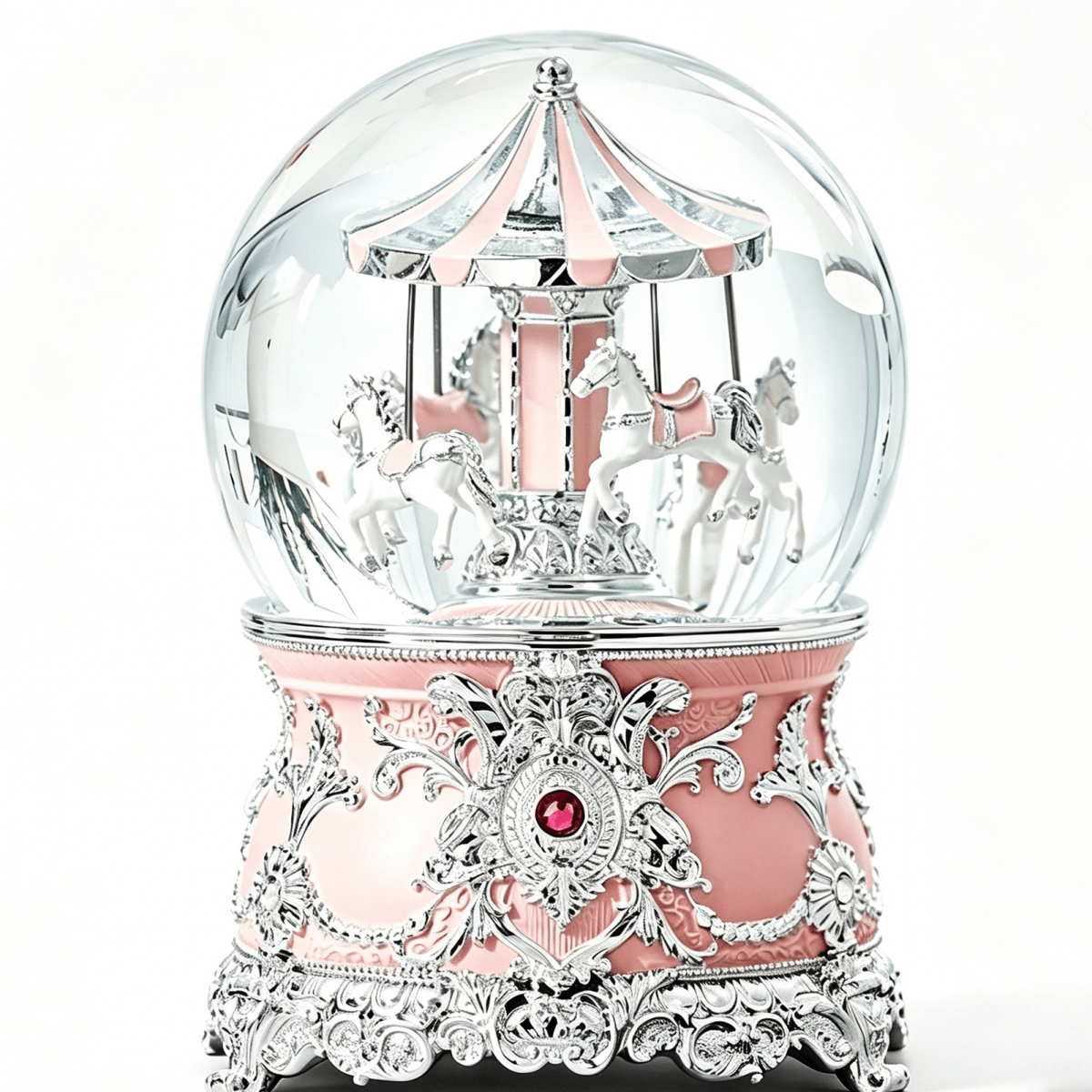 Celestial Serenade™ Multi - Color Carousel Snow Globe Music Box Collection Pink & Silver Music Box | Celestial Serenade | Gift & Desk Decor