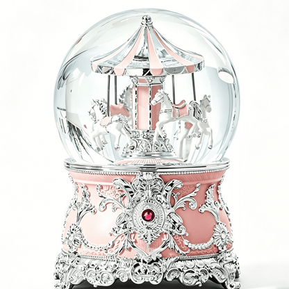 Celestial Serenade™ Multi - Color Carousel Snow Globe Music Box Collection Pink & Silver Music Box | Celestial Serenade | Gift & Desk Decor