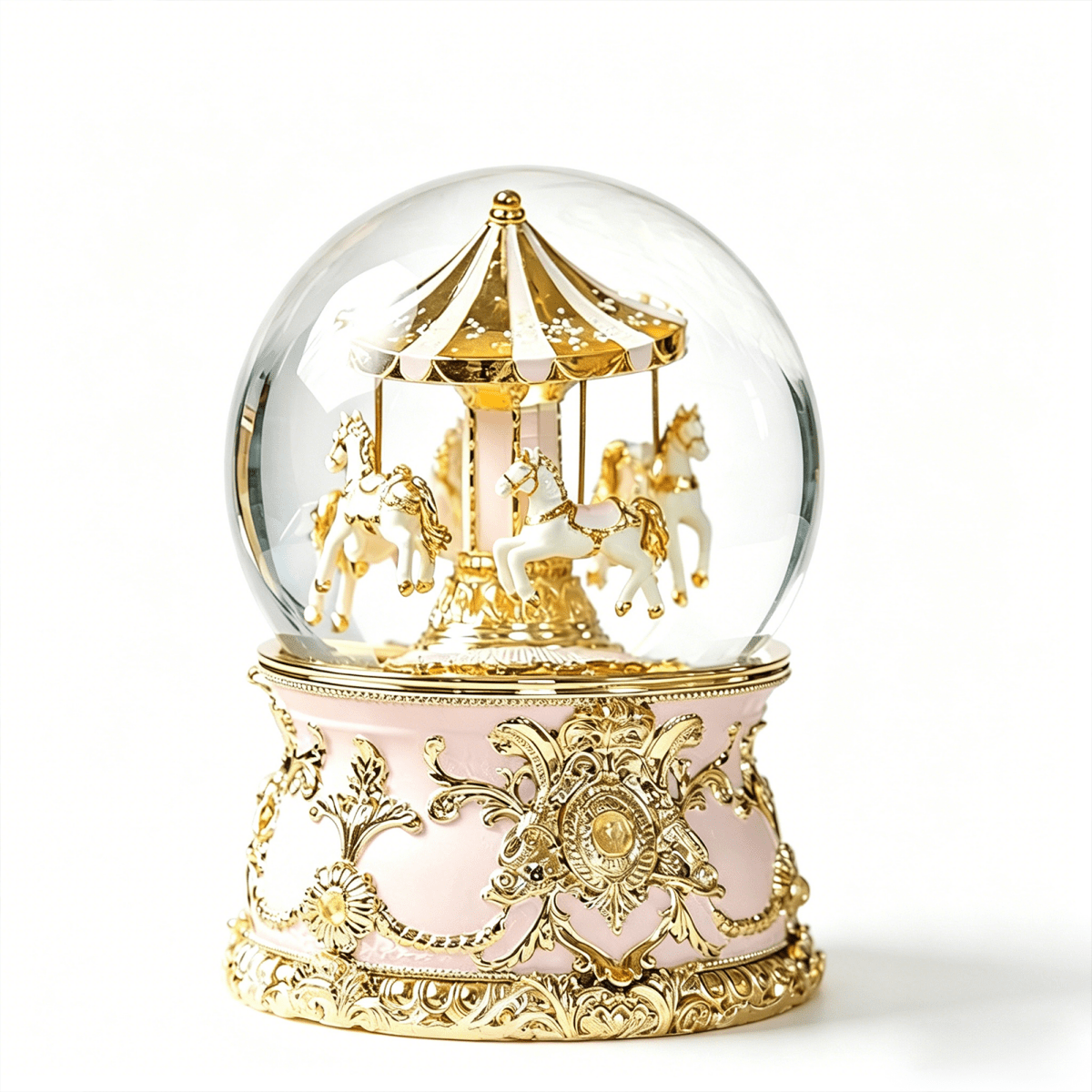 Celestial Serenade™ Multi - Color Carousel Snow Globe Music Box Collection Romantic Pale Pink Gold Music Box | Celestial Serenade | Gift & Desk Decor