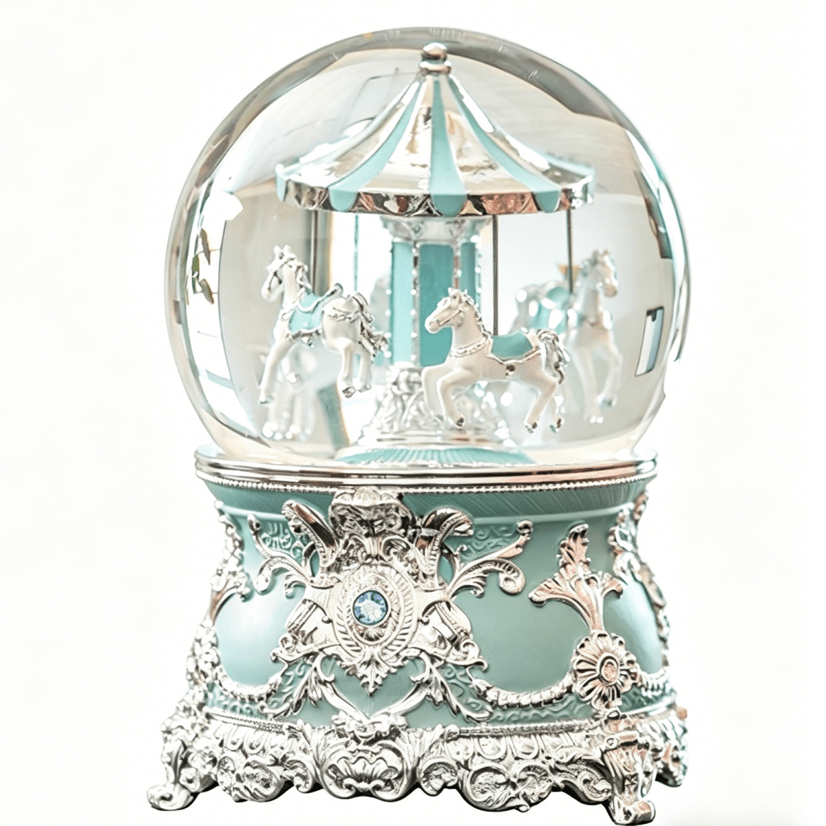 Celestial Serenade™ Multi - Color Carousel Snow Globe Music Box Collection Tiffany Blue & Silver Music Box | Celestial Serenade | Gift & Desk Decor